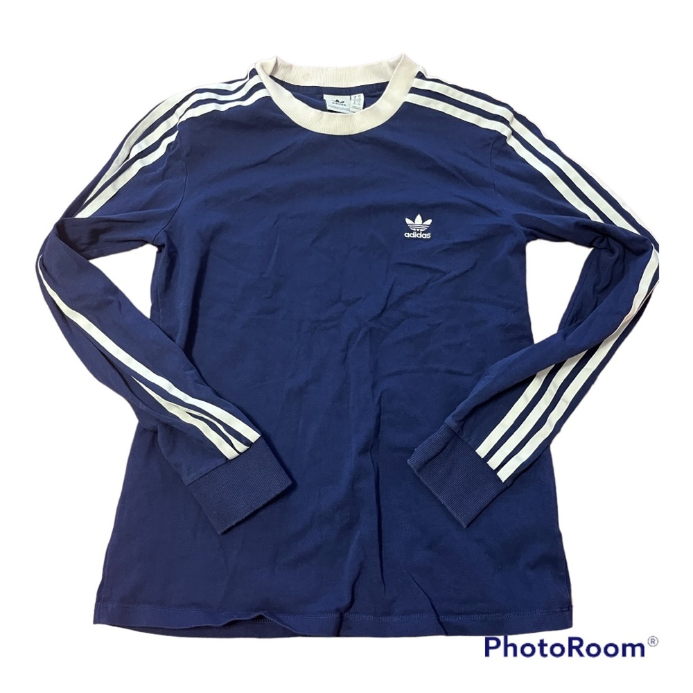 Long sleeves Adidas blue shirts with stripes on the arm